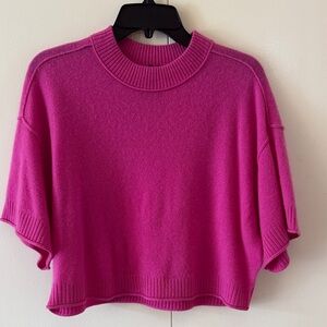 Anthropologie 100%Cashmere Short-Sleeve Crewneck Sweater in Fuchsia Pink